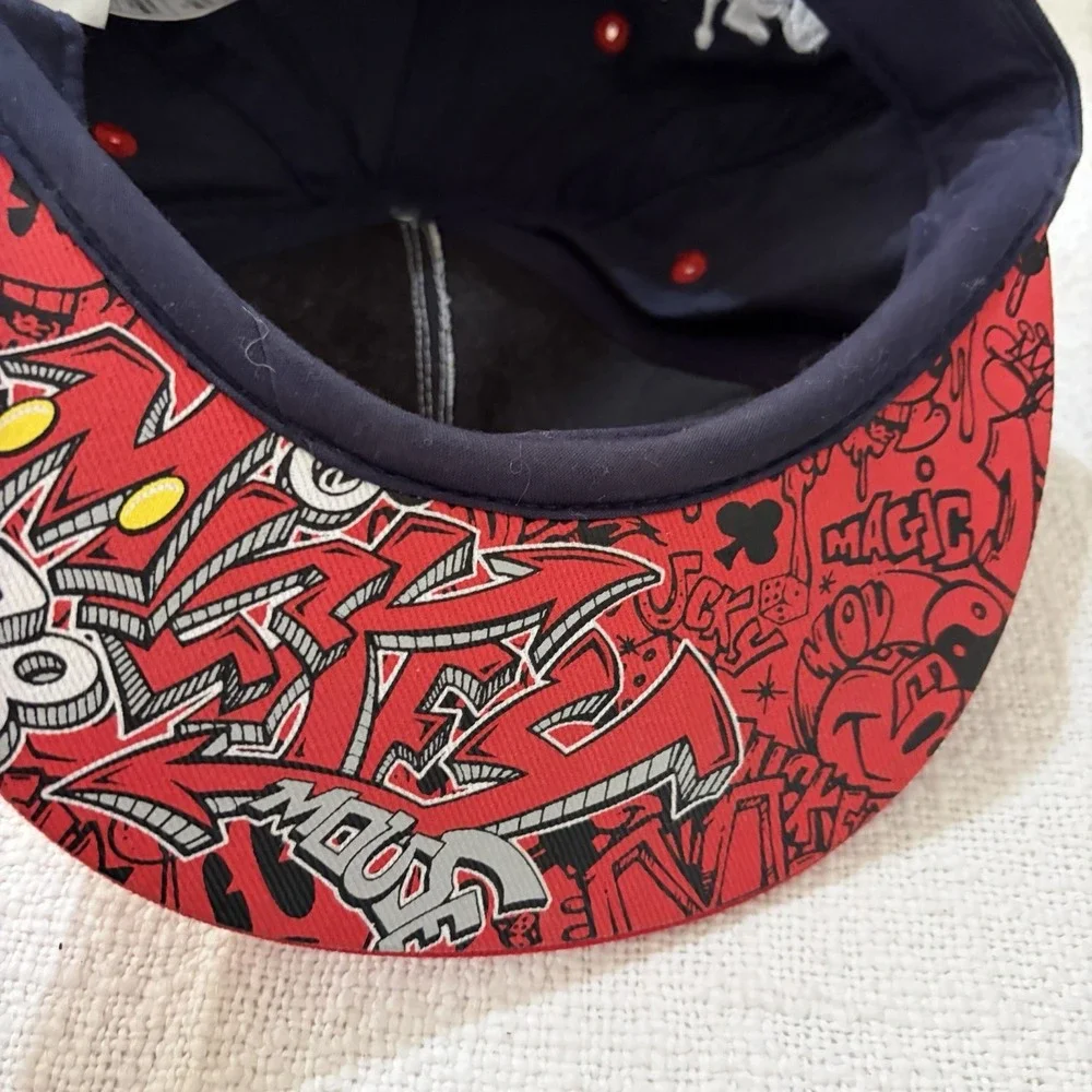 Disney Parks Mickey‎ Mouse Graffiti Adjustable Baseball Hat Red White Blue cap
